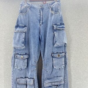 Rehab Lab High Waisted Cargo Moto Jeans Womens Y2K Grunge Streetwear 30"Inseam